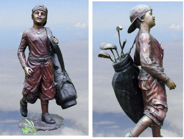 Life Size Colored Bronze Statue - Boy Playing Golf Bronze Sculpture